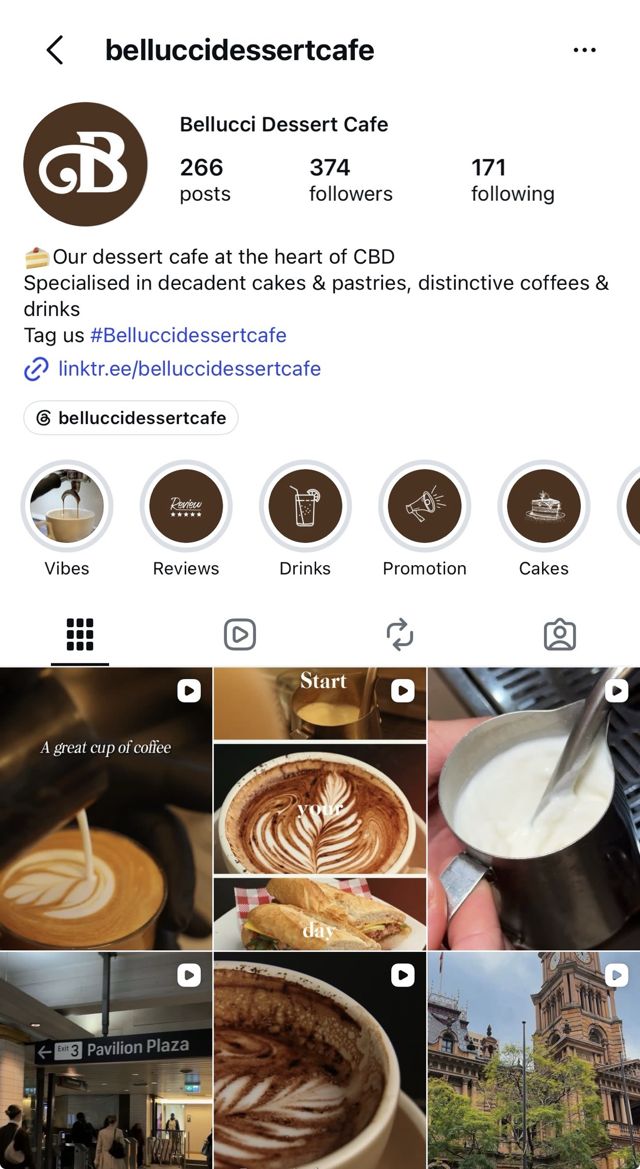 Bellucci Desserts & Café Instagram profile