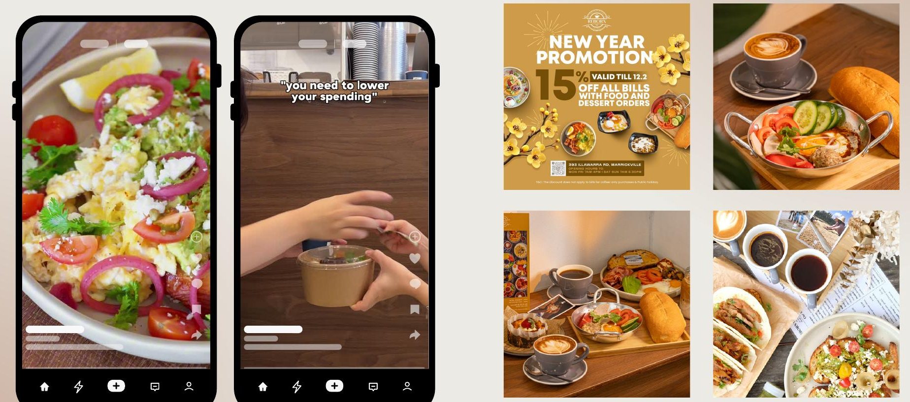 Reborn Cafe social media content